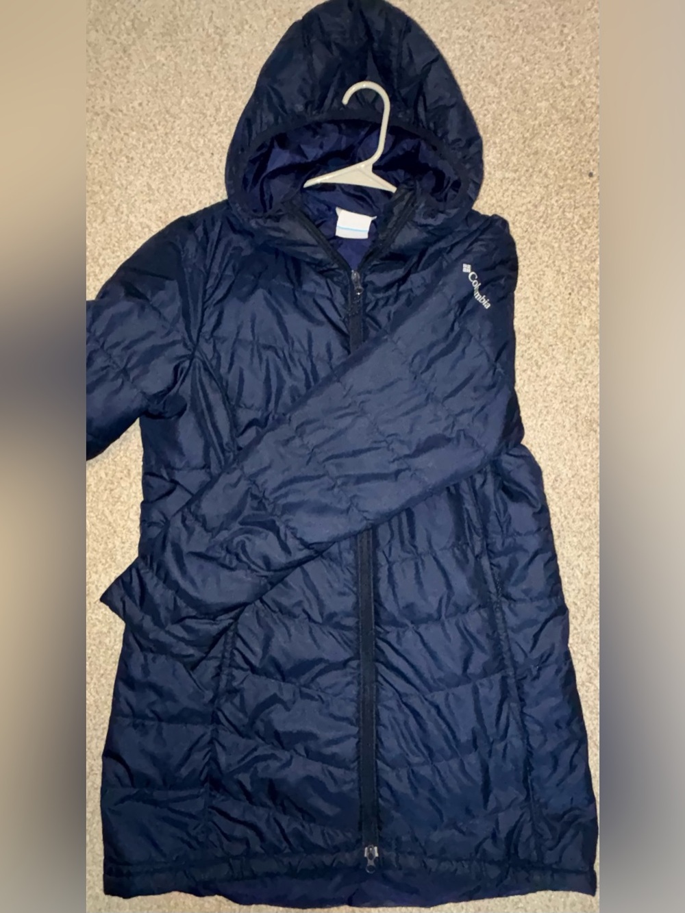 Women’s Columbia Karis Gale Original Long insulated jacket in Navy blue.